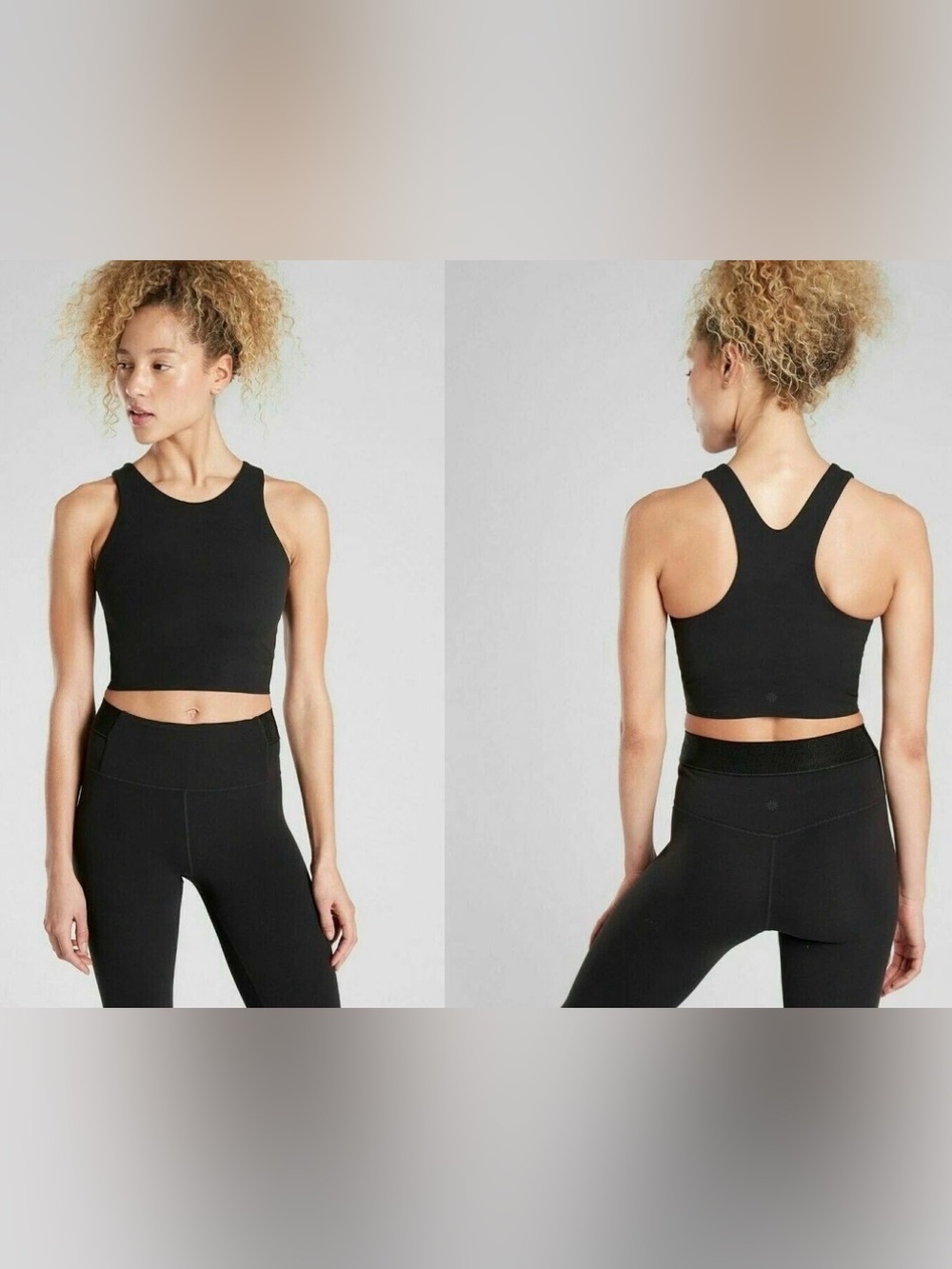 Athleta Conscious Crop Top Black Size Small Long Line Sports Bra Racerback